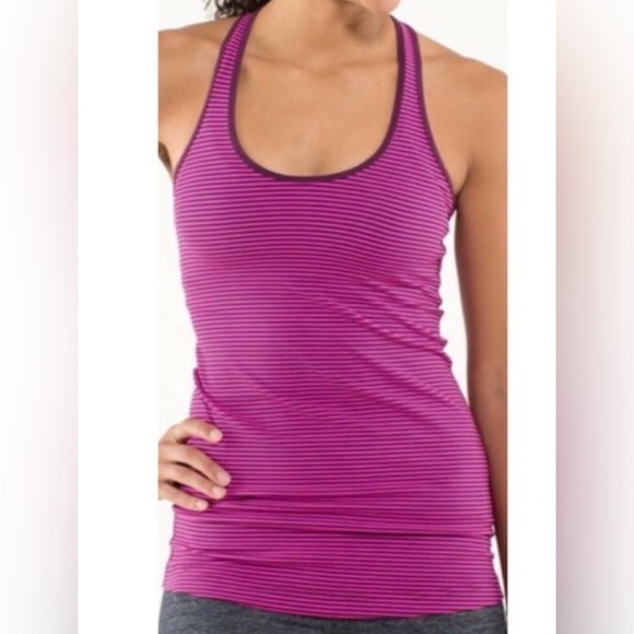 Lululemon Cool Racerback Tank Top - Hyper Striped Raspberry Glow Pink Plum - Picture 1 of 5